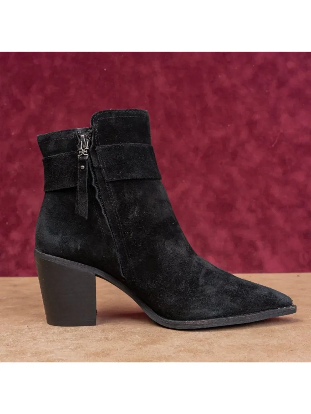 Sam Edelman Women Modern Western Stacked Boho Cottage Heel Black Suede Boots 8
